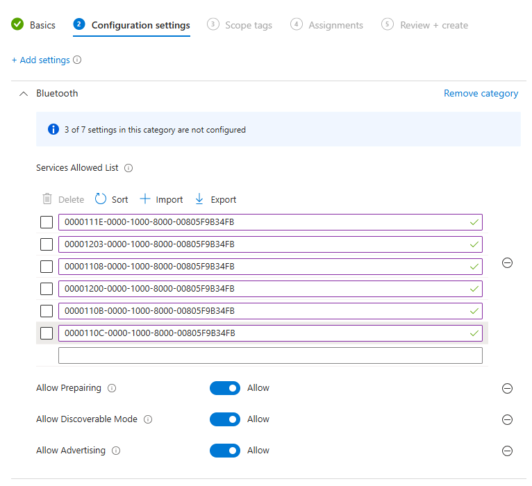 Configure Bluetooth settings